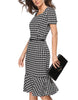 Short sleeve mid-length mermaid dress with houndstooth pattern