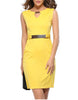 Sleeveless mid-length pencil dress with metallic accents