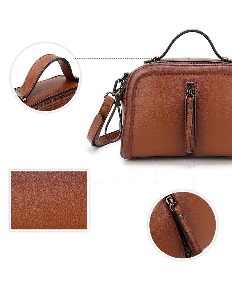 Genuine leather shoulder bag with front pull zip detail (more colours)