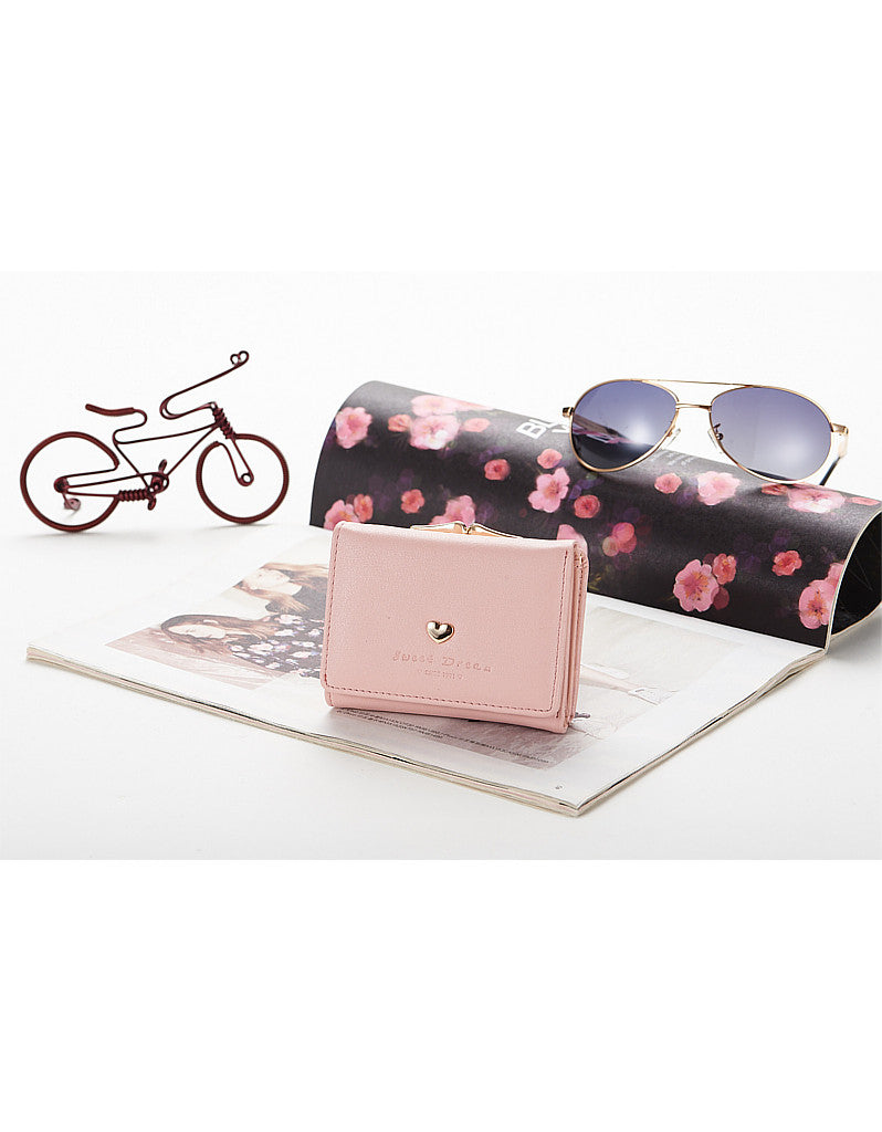 3-fold PU leather wallet with metal heart marquee (more colours)