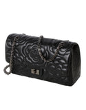 Genuine sheepskin leather camellia flower design flap handbag