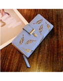 2-fold PU leather long wallet with laser-cut leaf design (more colours)