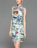 Sleeveless short tailored cheongsam with full front embroidery (more colours)