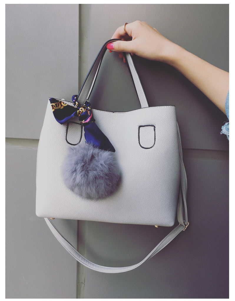 PU leather tote bag with pom pom, mini scarf and a detachable bag (more colours)