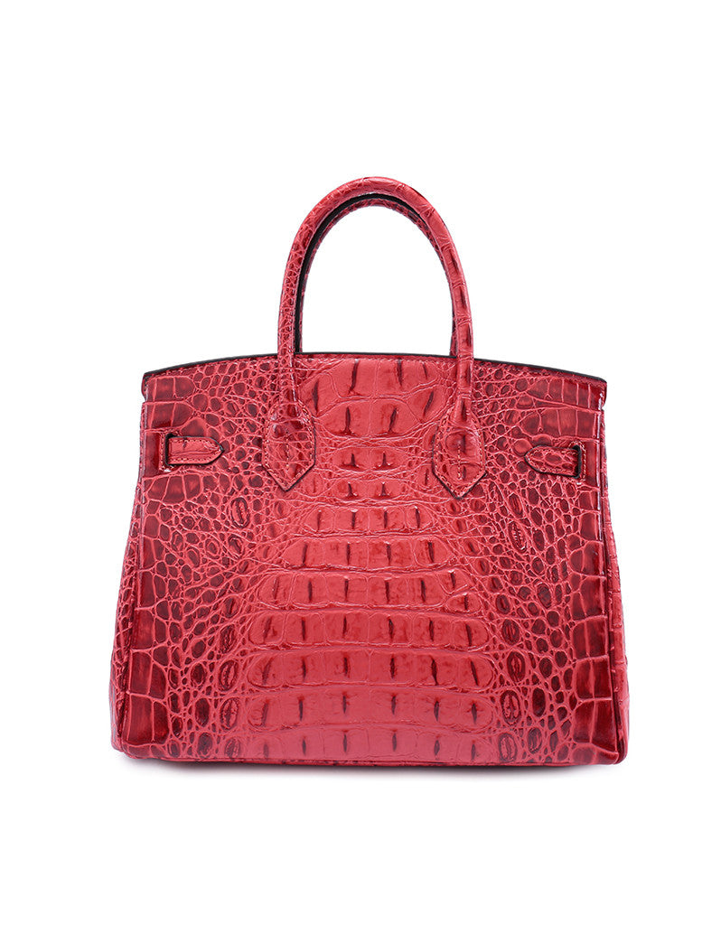 Genuine leather crocodile prints tote bag with lock and clochette - MEDIUM (more colours)