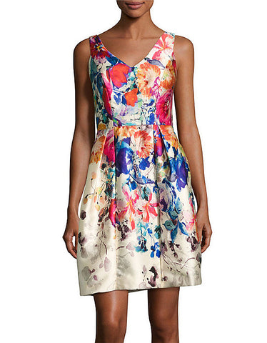 Sleeveless printed, beaded and embroidered short dress (More colours)