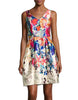 Sleeveless A-line printed v-neck floral short dress