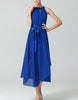 Halter neck flowy long dress with ribbon belt