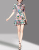 Mid-length sleeve floral printed tailored cheongsam with flared bottom