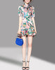 Mid-length sleeve floral printed tailored cheongsam with flared bottom