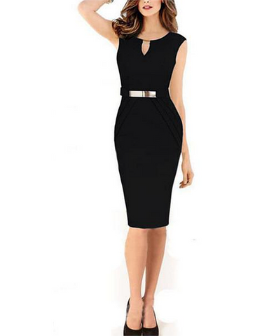 Sleeveless patterned mid-length pencil dress