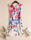 Sleeveless A-line printed v-neck floral short dress