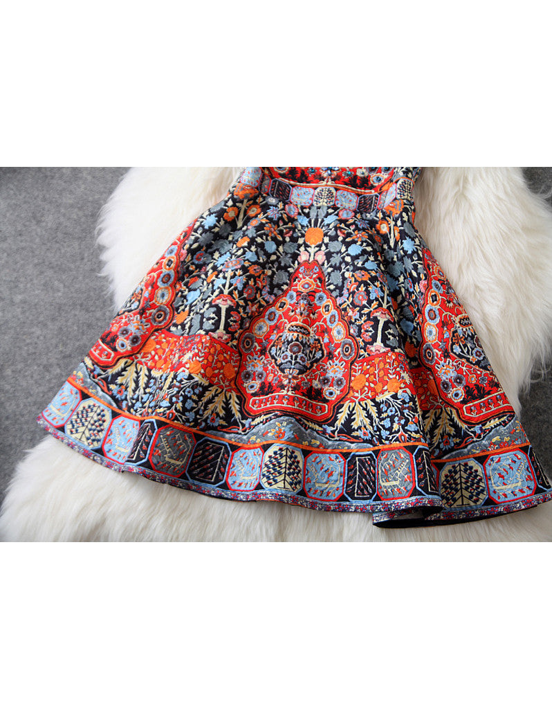 Sleeveless printed, beaded and embroidered short dress (More colours)