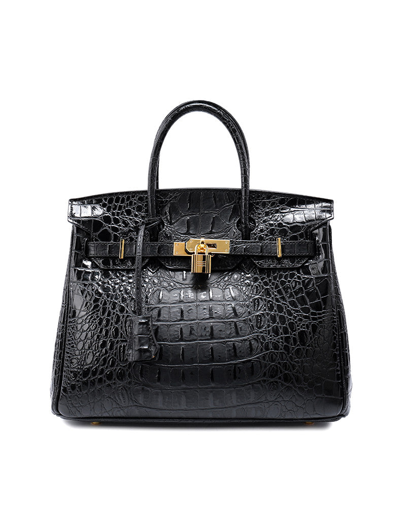 Genuine leather crocodile prints tote bag with lock and clochette - MEDIUM (more colours)