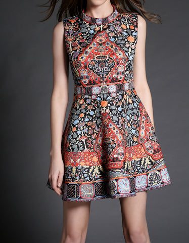 Short sleeve A-line denim dress with embroidery and beads