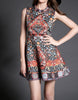 Sleeveless printed, beaded and embroidered short dress (More colours)