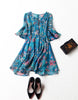 Mid-length flared sleeves short floral flared print dress