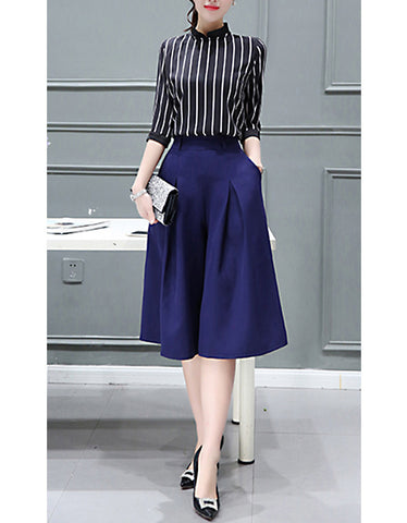 Monochrome mid-length sleeve top with pleated skirt