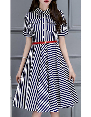 3/4 sleeve knitted top with stripped A-line long skirt