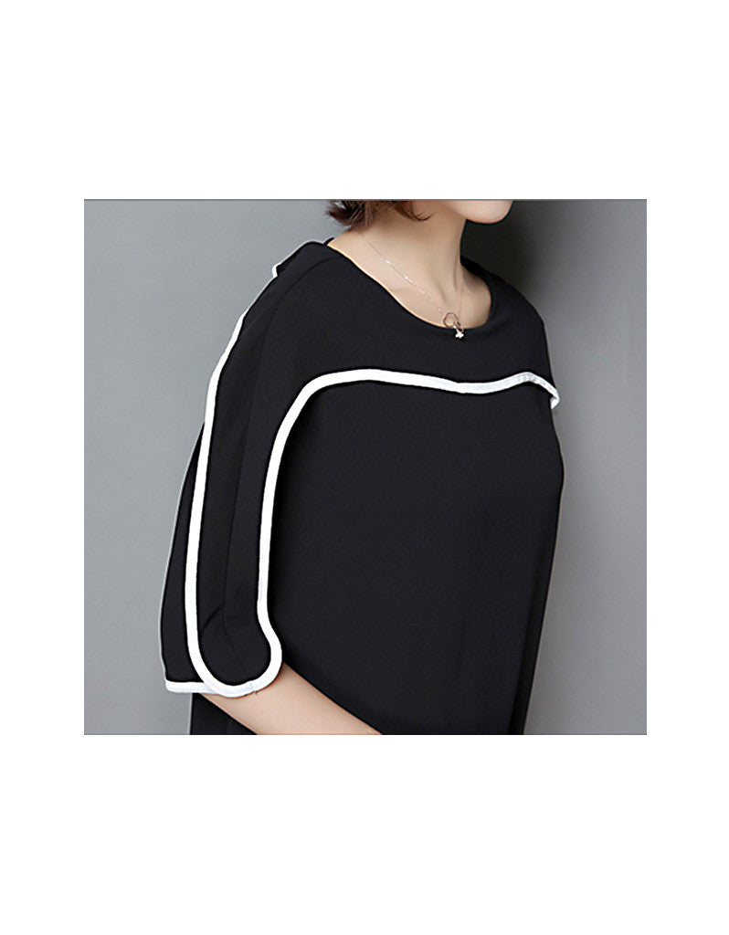 Monochrome mid-length sleeve top with pleated skirt