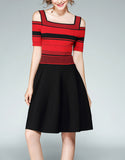 Knitted off shoulder striped dress (More colours)