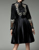 Long sleeve mid-length dress with embroidery and chiffon