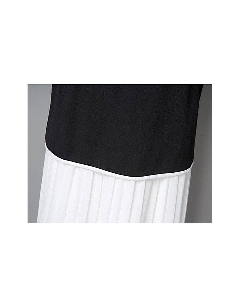 Monochrome mid-length sleeve top with pleated skirt