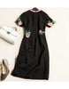 Short sleeve embroidered tailored mid-length dress (More colours)