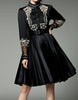 Long sleeve mid-length dress with embroidery and chiffon