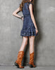 Denim short dress with embroidery and frills