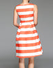 Sleeveless orange stripes with white base mid-length dress