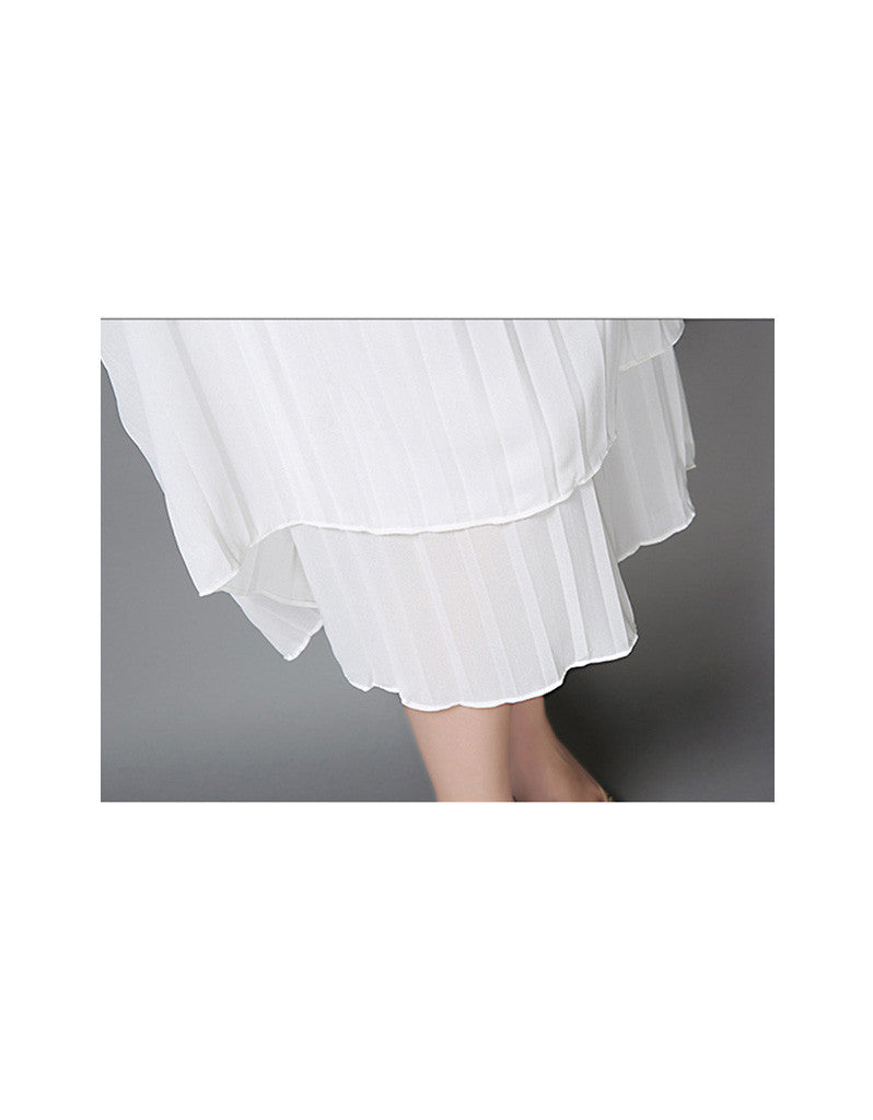 Monochrome mid-length sleeve top with pleated skirt