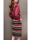 Long sleeve top with mid-length multi-coloured skirt