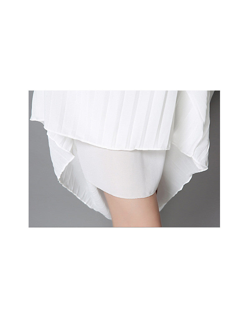 Monochrome mid-length sleeve top with pleated skirt