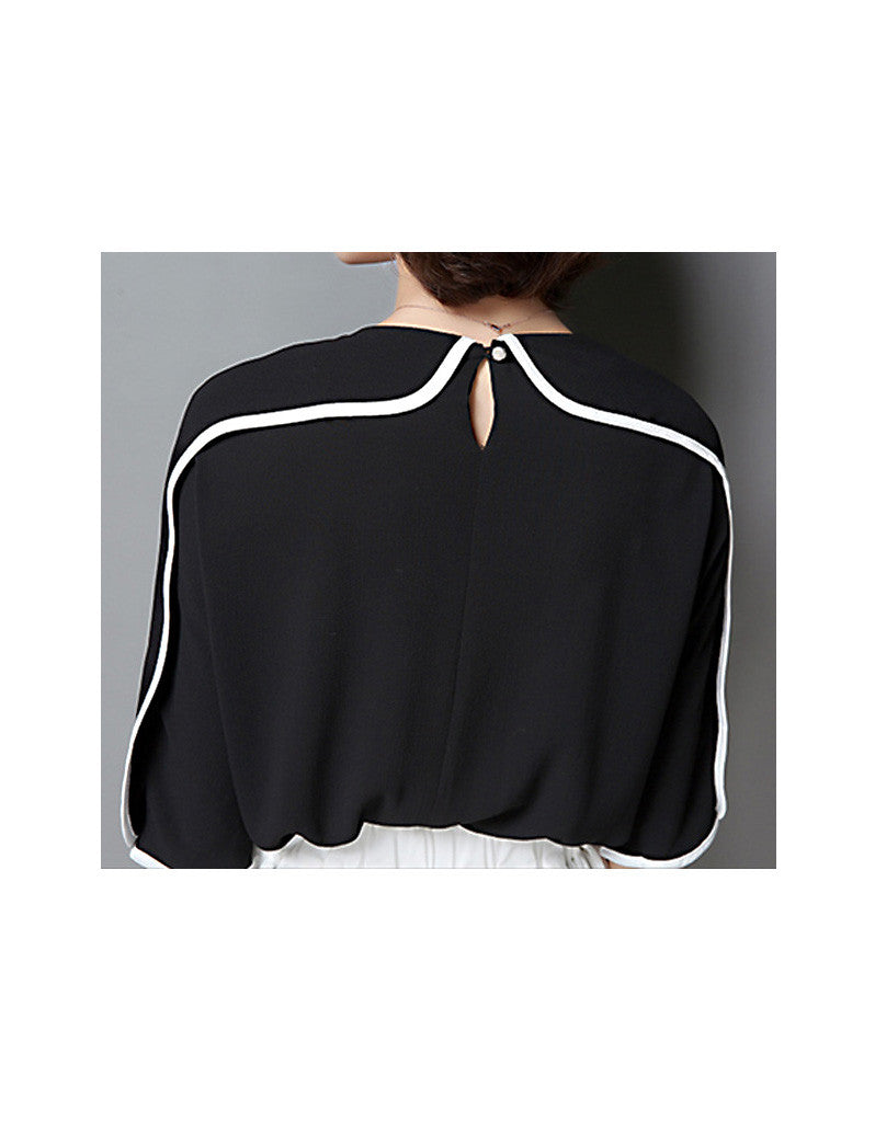 Monochrome mid-length sleeve top with pleated skirt