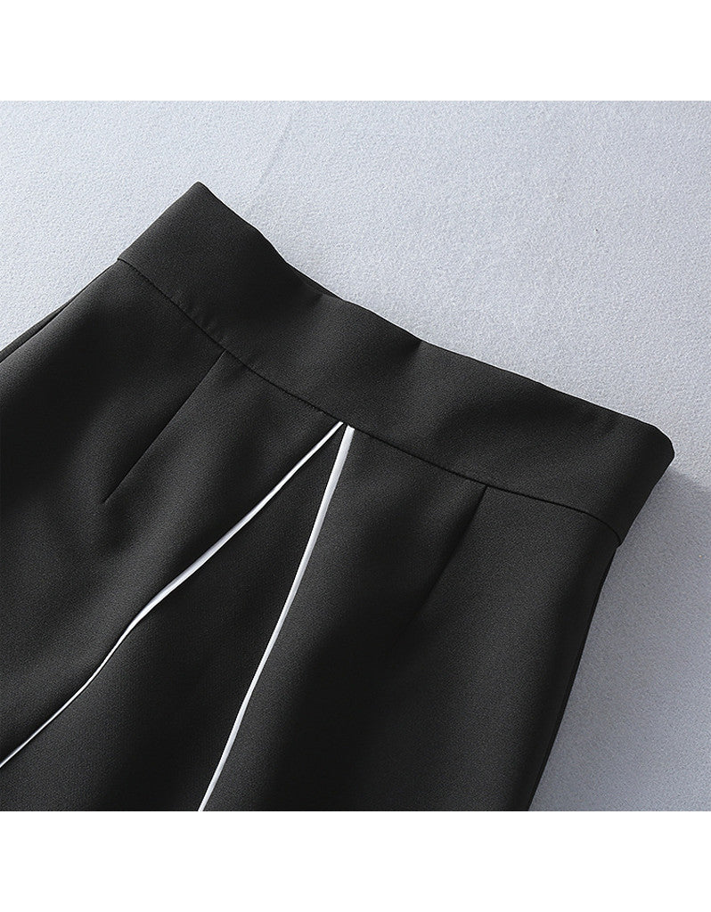 Long sleeve half chiffon top and tailored mid-length skirt