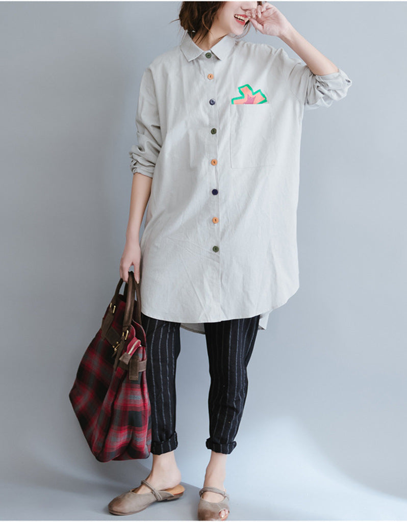 Oversized long sleeved shirt dress with patterns