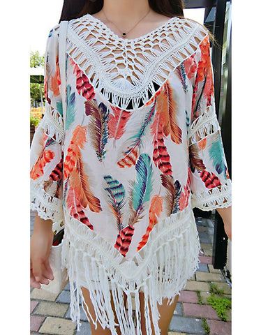 Bohemian top with embroidery and cut-out sleeves