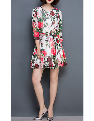 Oversized long sleeved shirt dress with Chinese painting