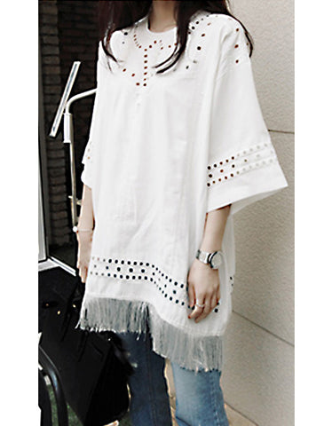 Oversized long sleeved shirt dress with Chinese painting