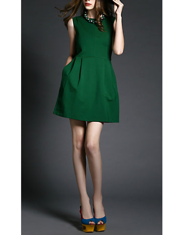 Military influenced flared dress with metallic buttons