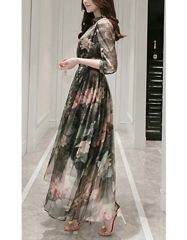 Halter neck flowy long dress with ribbon belt