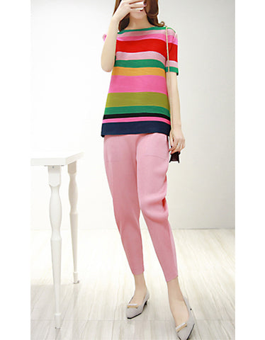 Long sleeve top with mid-length multi-coloured skirt