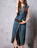 Sleeveless tailored long denim dress