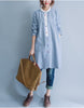 Oversized long sleeved striped shirt dress with multi-coloured buttons