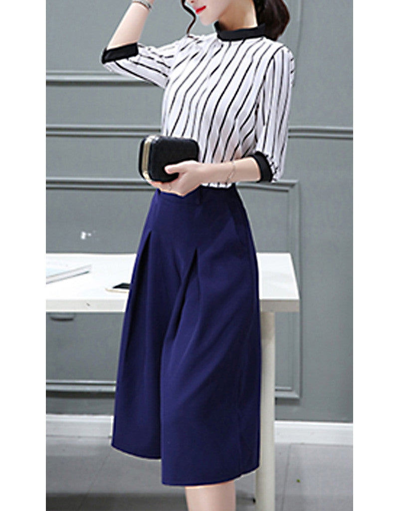 Striped top with mid-length culottes (More colours)