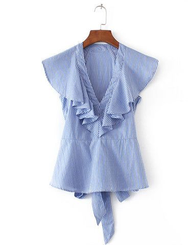 Off shoulder blue blouse with ruffles