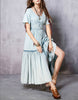 Short sleeve flared long denim dress