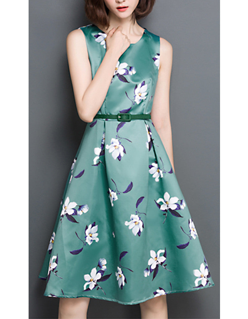 Sleeveless floral printed mid-length dress (More colours)