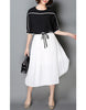 Monochrome mid-length sleeve top with pleated skirt